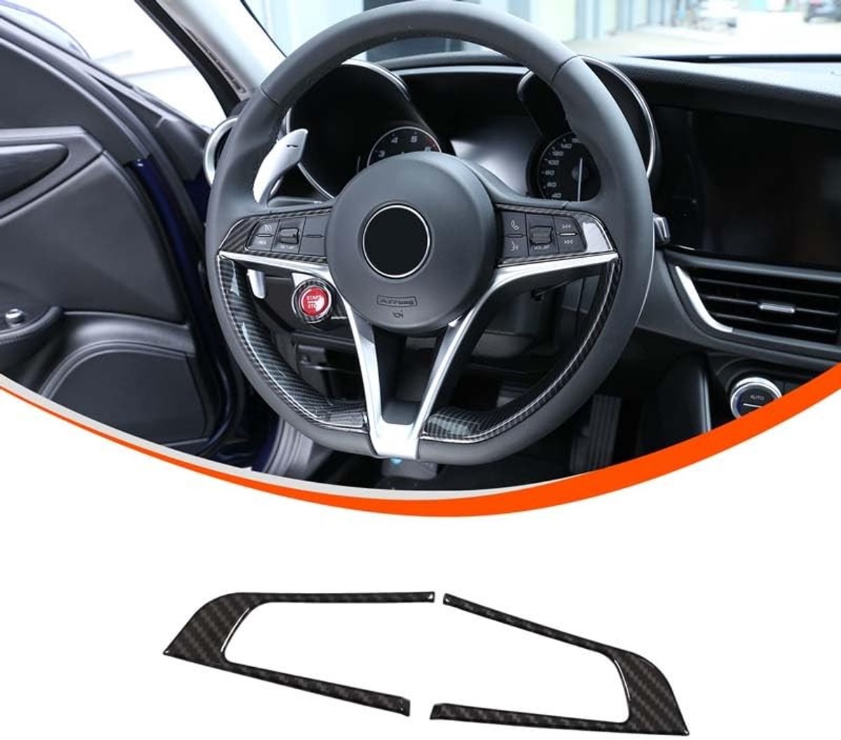 Elzusha - Stuurwiel Knop Frame Cover - Decoratie voor A@lfa R@omeo Giulia 2017-2019