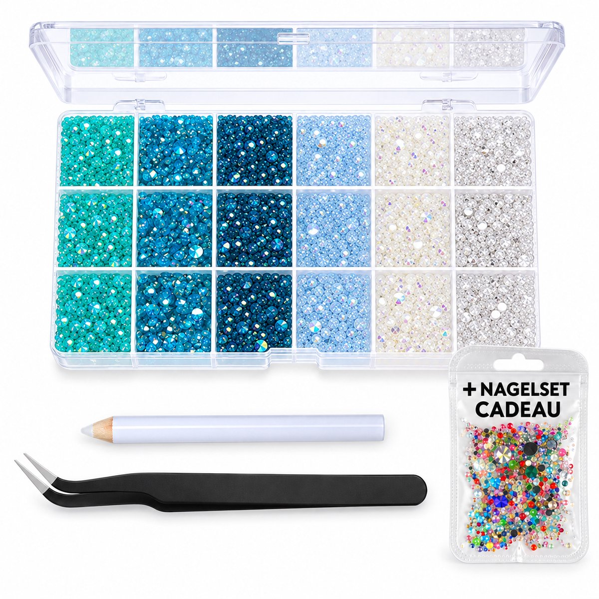 Currero Bedazzle Kit - Bedazzling - Plakstenen - Strass Steentjes - DIY Versieren - Set Met 14.500 Steentjes - 18 Vakken - Nagel Decoratie - AB Glitter - 3/4/5mm - Stijl J