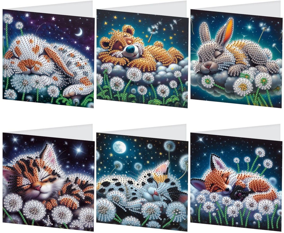 Elzusha - Set van 6 Diamond Painting Wenskaarten met Enveloppen