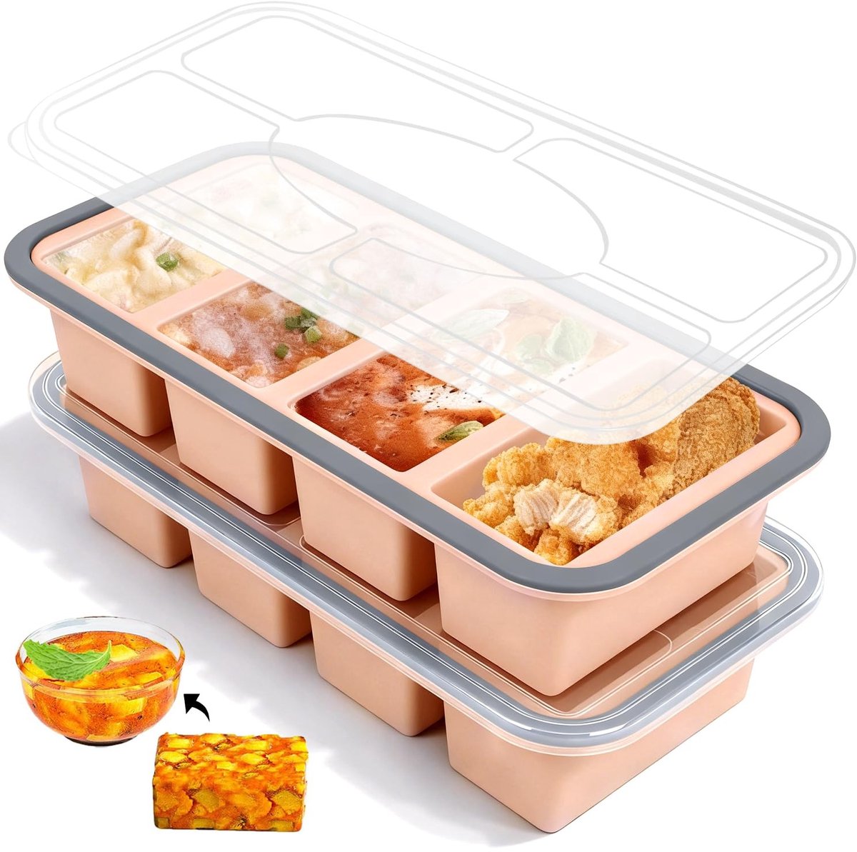Elzusha - Set van 2 Silicone IJsblokhouders met Deksel 1000ml