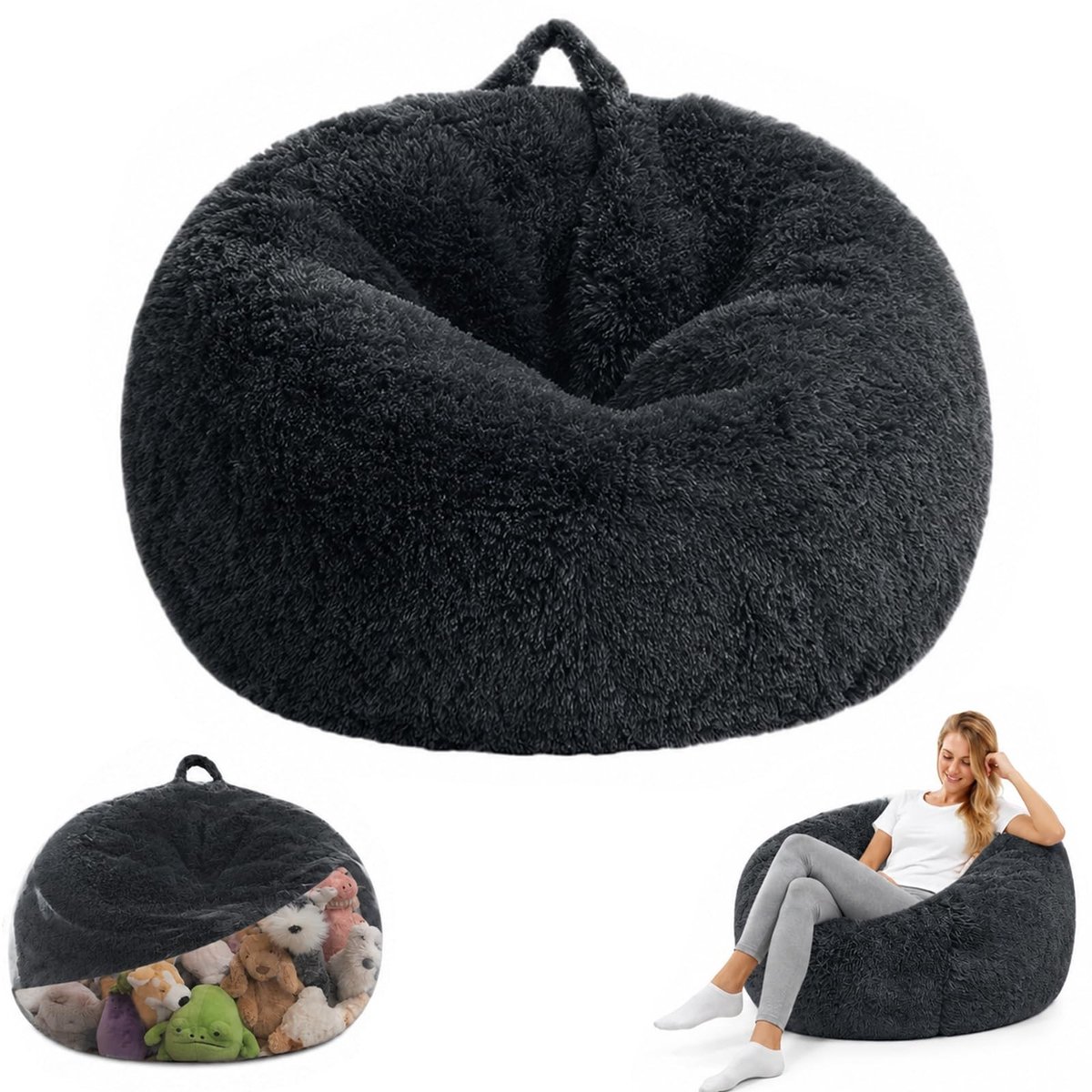 Elzusha - Bean Bag Cover - Geschikt voor opberging van knuffels - Donkergrijs