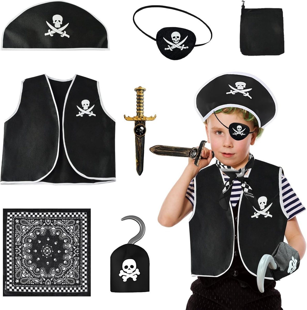 Piratenkostuum voor Kinderen, Halloween Piratenoutfit, Kinderen Carnaval Kostuum met Accessoires voor Piratenfeest