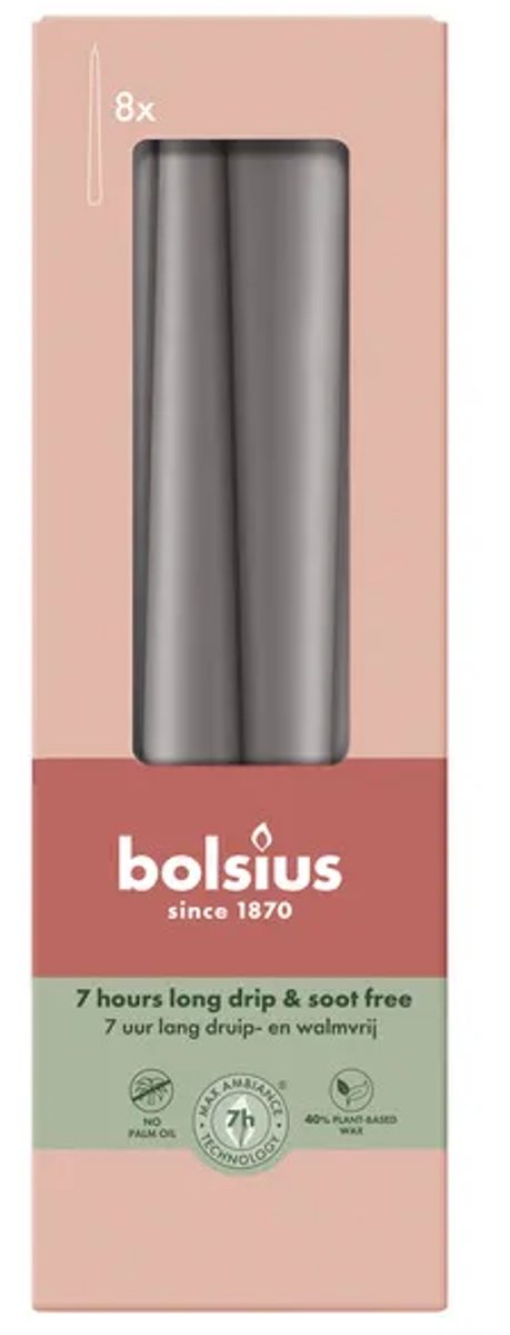 BOLSIUS ESSENTIAL 245 X 24 MM GOTISCHE KAARS ANTRACIET 4 X 8 STUKS