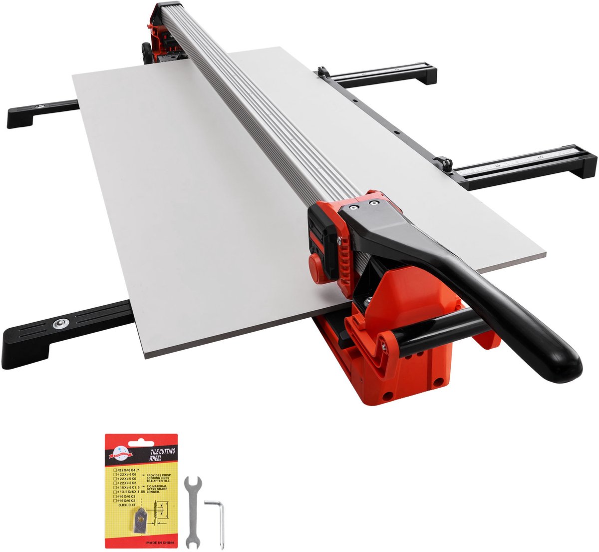 Tegelsnijder 1200 mm, Tegelsnijmachine met Rail en Schuifkop, Nauwkeurige Uitlijnhulp, Wolfraamcarbide Snijschijf, Inklapbare Steunpoten met Wielen, Geschikt voor Keramische Vloer- en Wandtegels