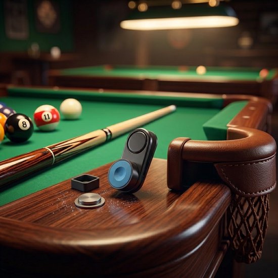 Zwart blauw biljart krijt set met magnetische keukrijthouder – krijt clip met 2 krijt covers en 2 blauwe biljart krijt blokjes – accessoires voor pool en snooker — afbeelding 3