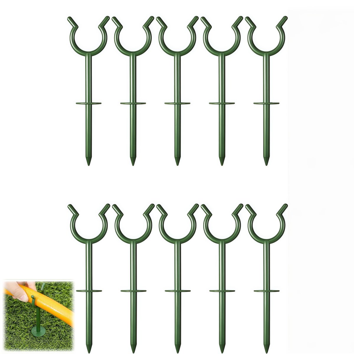 10 stuks - flexibele tuinslanghouder - grondpen voor waterslang - slanggeleider - steunbeugel voor tuinwaterleidingen - stevig en in de - 19 cm - steun voor tuin- of gazonsproeierslangen - groen