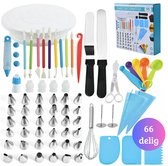 Janse® Taart decoratie set 66 delig - Cake set - Bakken - Bakspullen - Taart accessoires - Bakset - Spuitmondjes - 2 herbruikbare spuitzakken - Cupcakes - Taarten - Taartstandaard - Taartplateau - Decoratie set - Cake decoreren