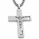 Donley - Kruis Ketting Heren - Zilveren Schakelketting met Jezus Kruis - Cubaanse Ketting - 45 cm - Christelijke Sieraden