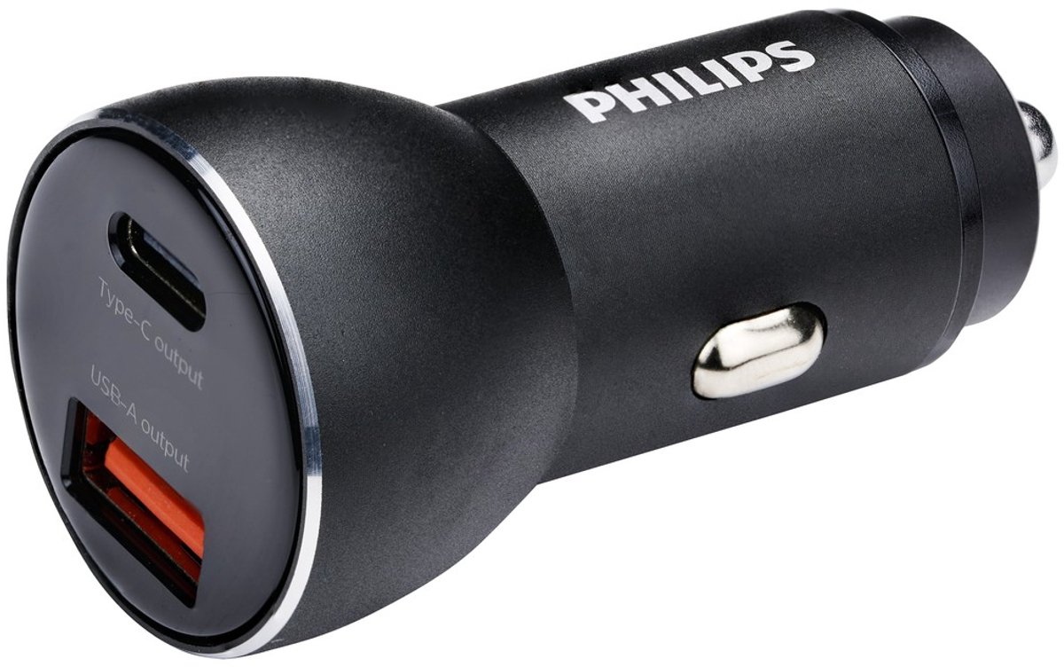 Philips Autolader USB A-C - DLP2521C/04 - Zwart - incl. USB-C oplaadkabel - Sigarettenaansteker - Auto Adapter - USB-C en USB-A Output - 36W Fast Charge
