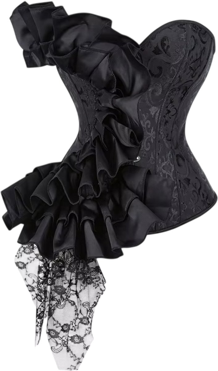 Dames Corset Top – Strapless Bustier met Sweetheart Halslijn, Jacquard, Veterdetail, Taille Cincher en Gothic Lingerie - Zwart - Maat L