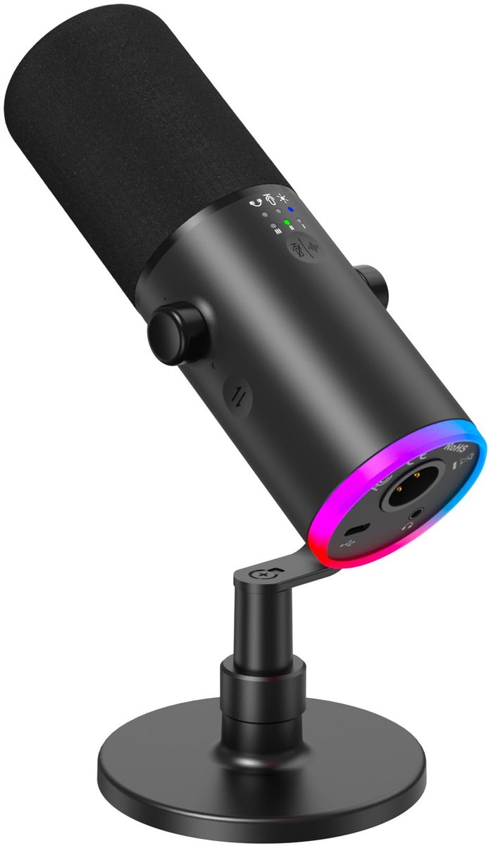 USB microfoon – Dynamisch – USB & XLR – AI-ruisonderdrukking – RGB-verlichting – Mute-knop – Zwart