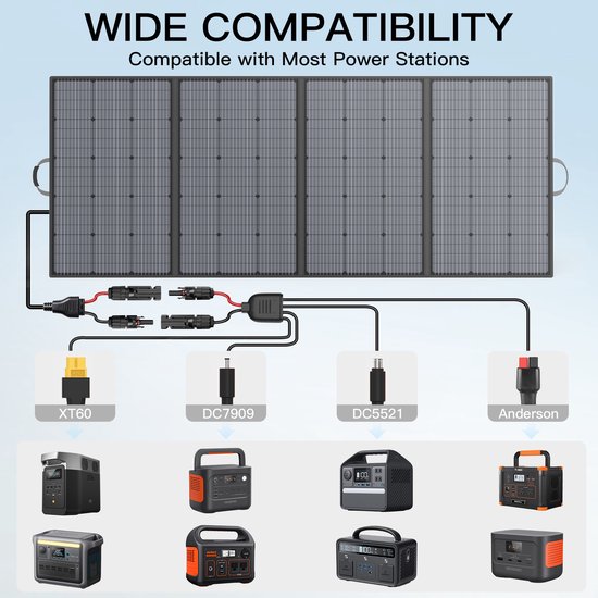 MHPOWOS 400W Opvouwbaar Zonnepaneel, Monokristallijn ETFE, IP67 Waterdicht met steunen, voor krachtstations, camper en off‑grid — afbeelding 5