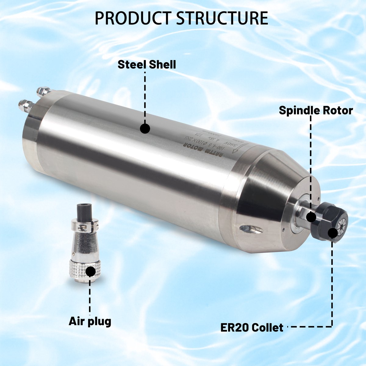 Watergekoelde Koelspindelmotor 3.5KW 220V - ER20 Spantang - 100 mm Diameter - RVS - Voor CNC Frezen En Graveren