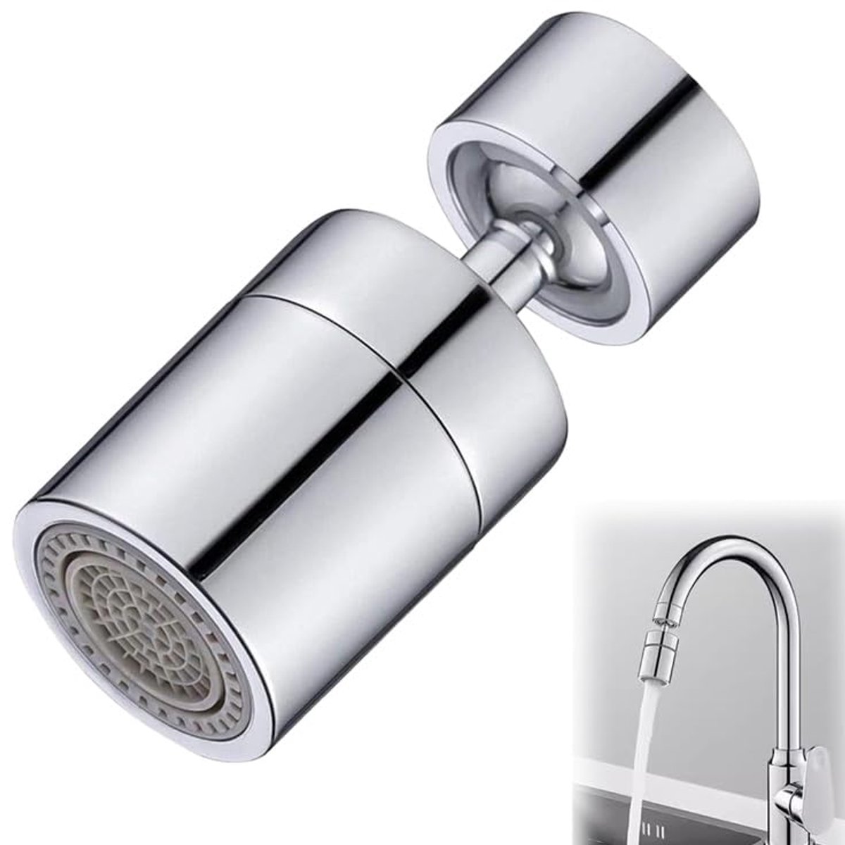 Kraanopzetstuk - 360° Draaibaar met Zwenkkop & 2 Straalsoorten - Waterbesparende Functie - Universele Aansluiting voor 22mm & 24mm Schroefdraad voor Keuken & Badkamer - Verchroomd
