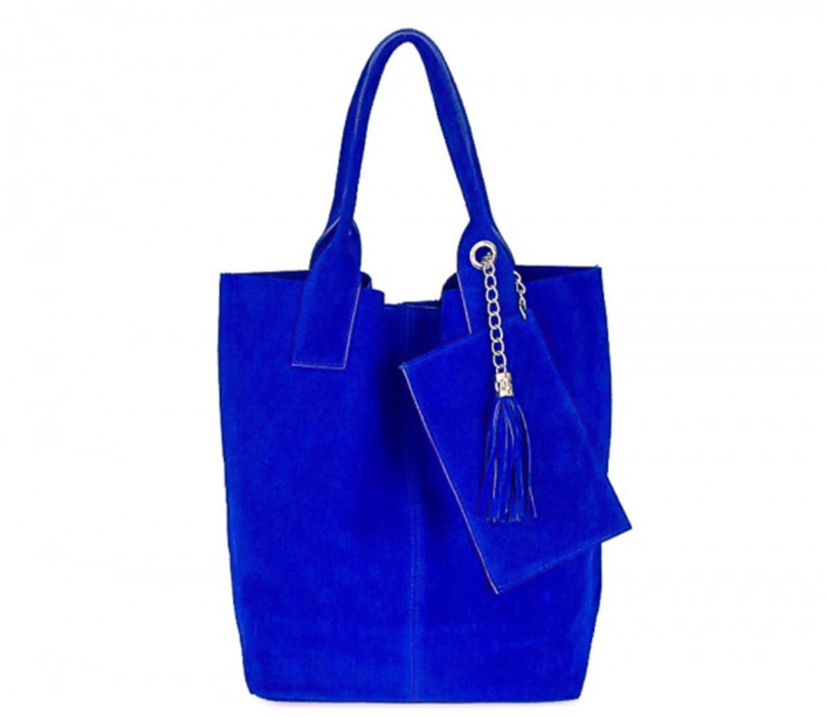 Kobaltblauwe Suède Shopper Kwastje & Etui - Dames Tas - Suède Shoppers - Ruime Handtassen - Leer - Kobaltblauw