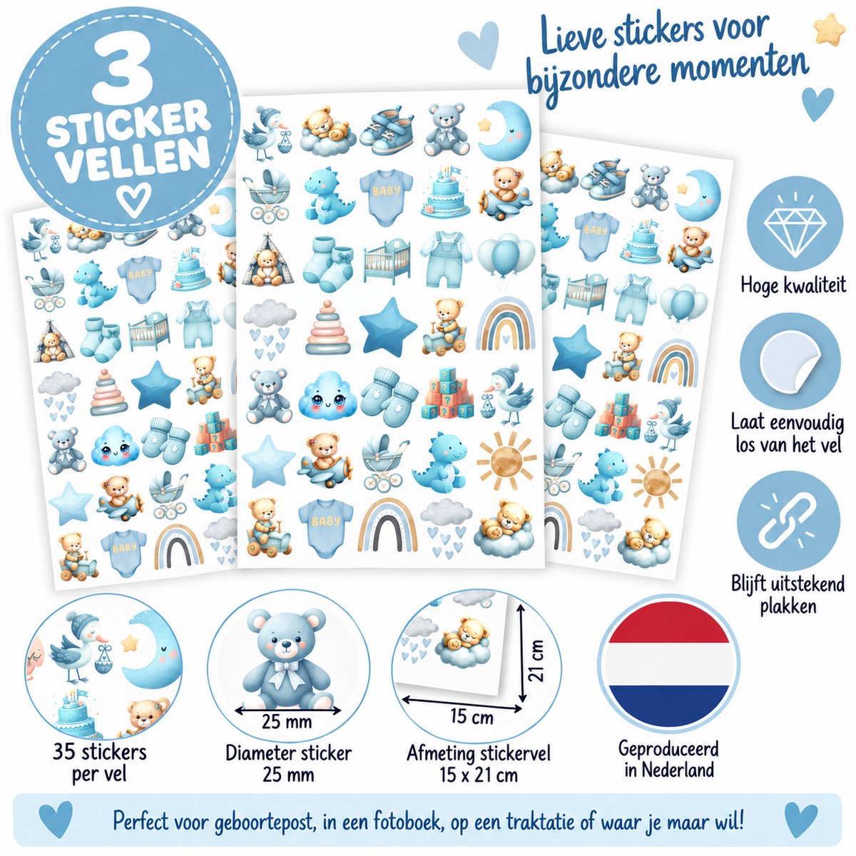 Baby Jongen Stickers - 3 Stickervellen - 105 Baby Stickers - Geboortekaartje Jongen — afbeelding 6