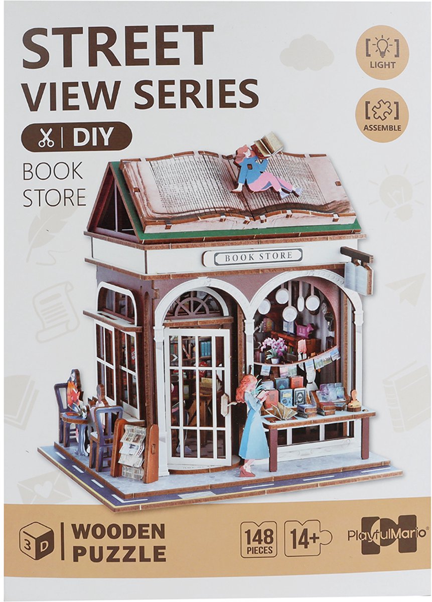 Woodworks Houten Bouwpakket Book Store met Licht - 161dlg.