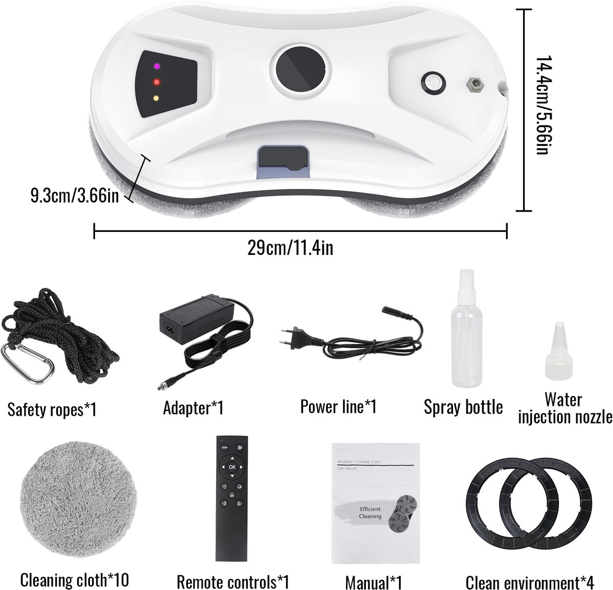 Raamreinigingsrobot Automatische Watersproeier - 5600 Pa Zuigkracht - 801-1000 W Vermogen - 30 ml Watertank - Voor Glas Tegels Hout