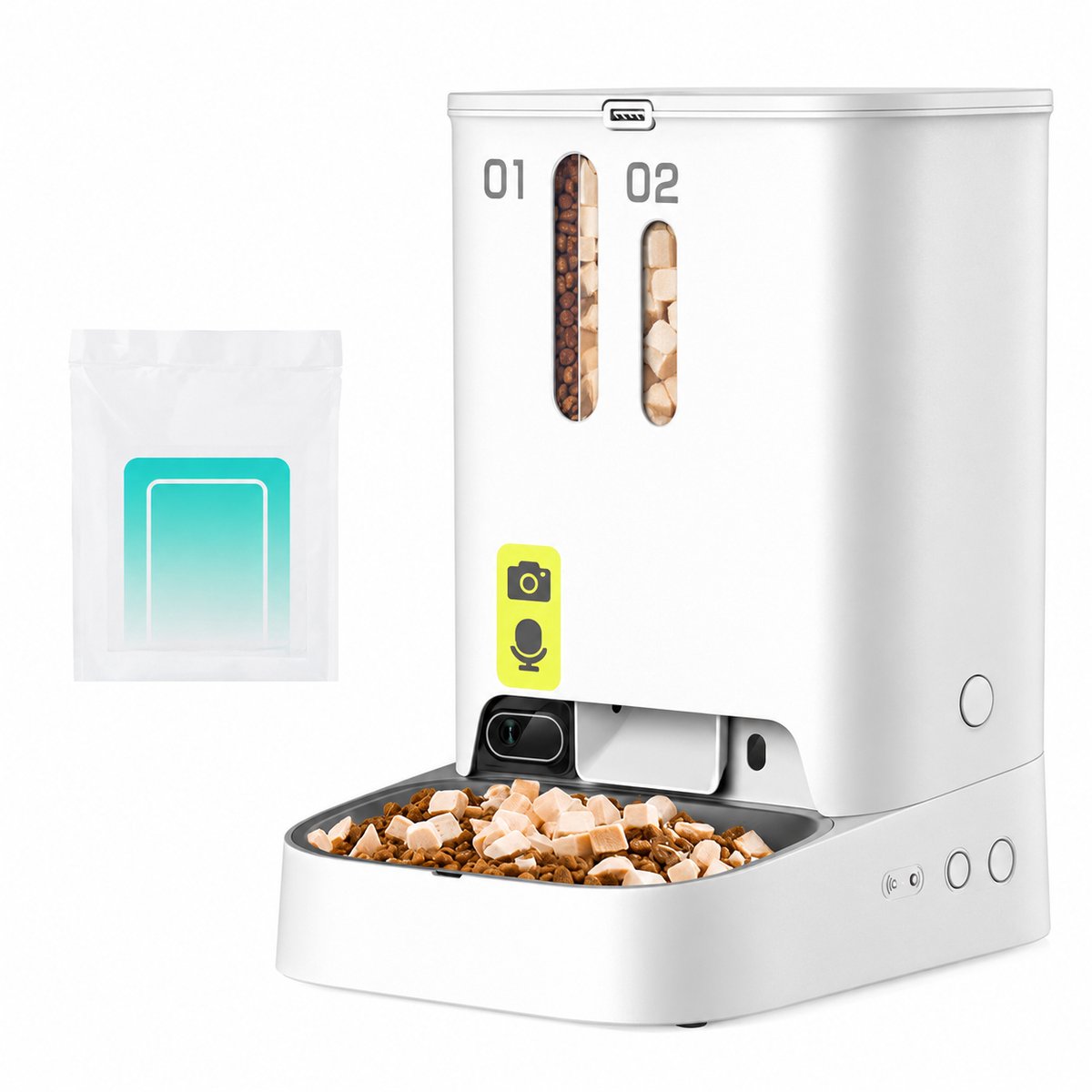 Automatische Voerbak 5 L – Dubbele Voerdispenser – 1080p Camera – AI – 2,4 GHz Wifi – App Bediening