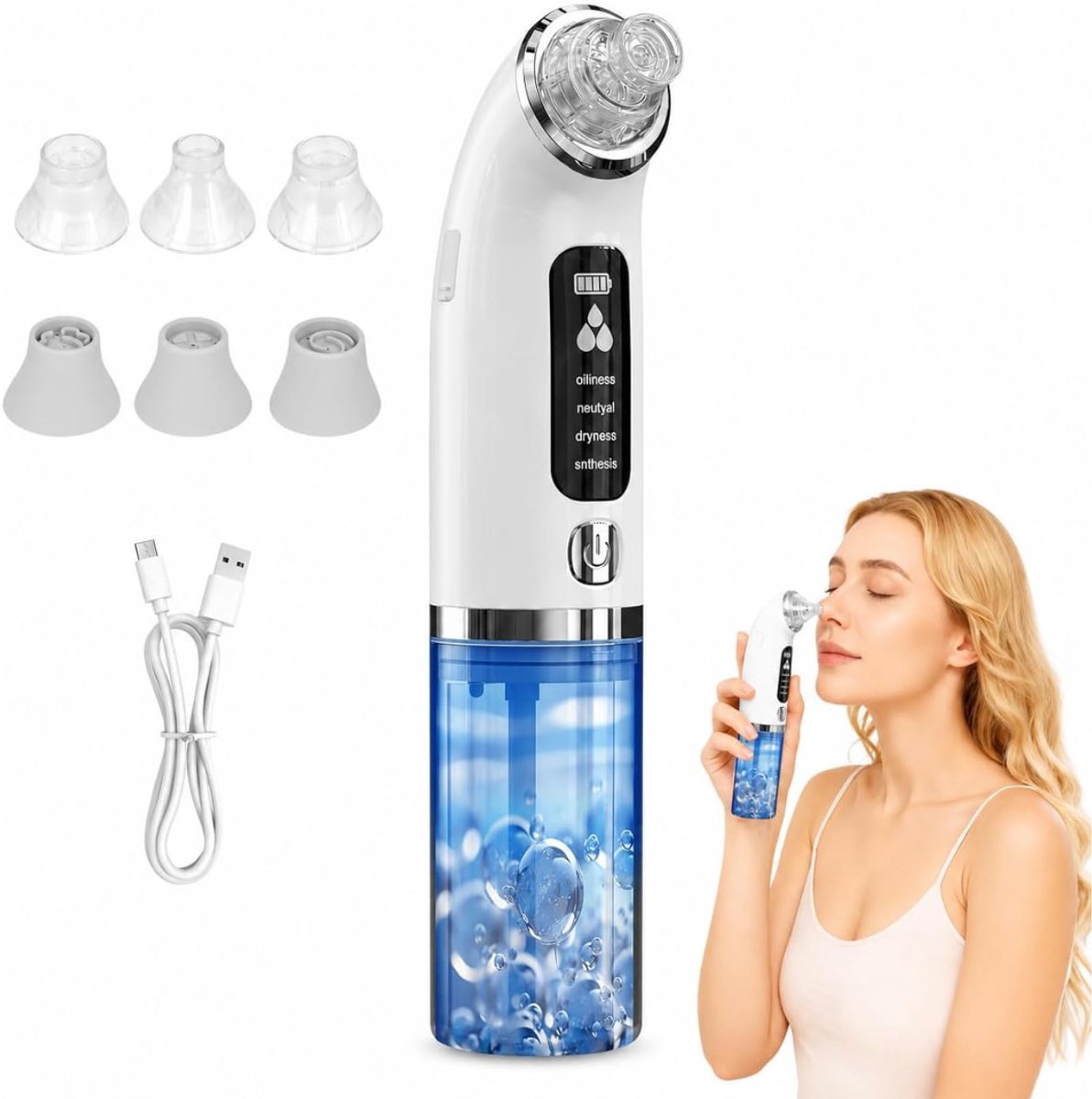 VH Supplies® Mee Eter Verwijderaar - Blackhead Remover - Mee Eters Verwijderen - Wit - Incl. 6 Opzetstukken