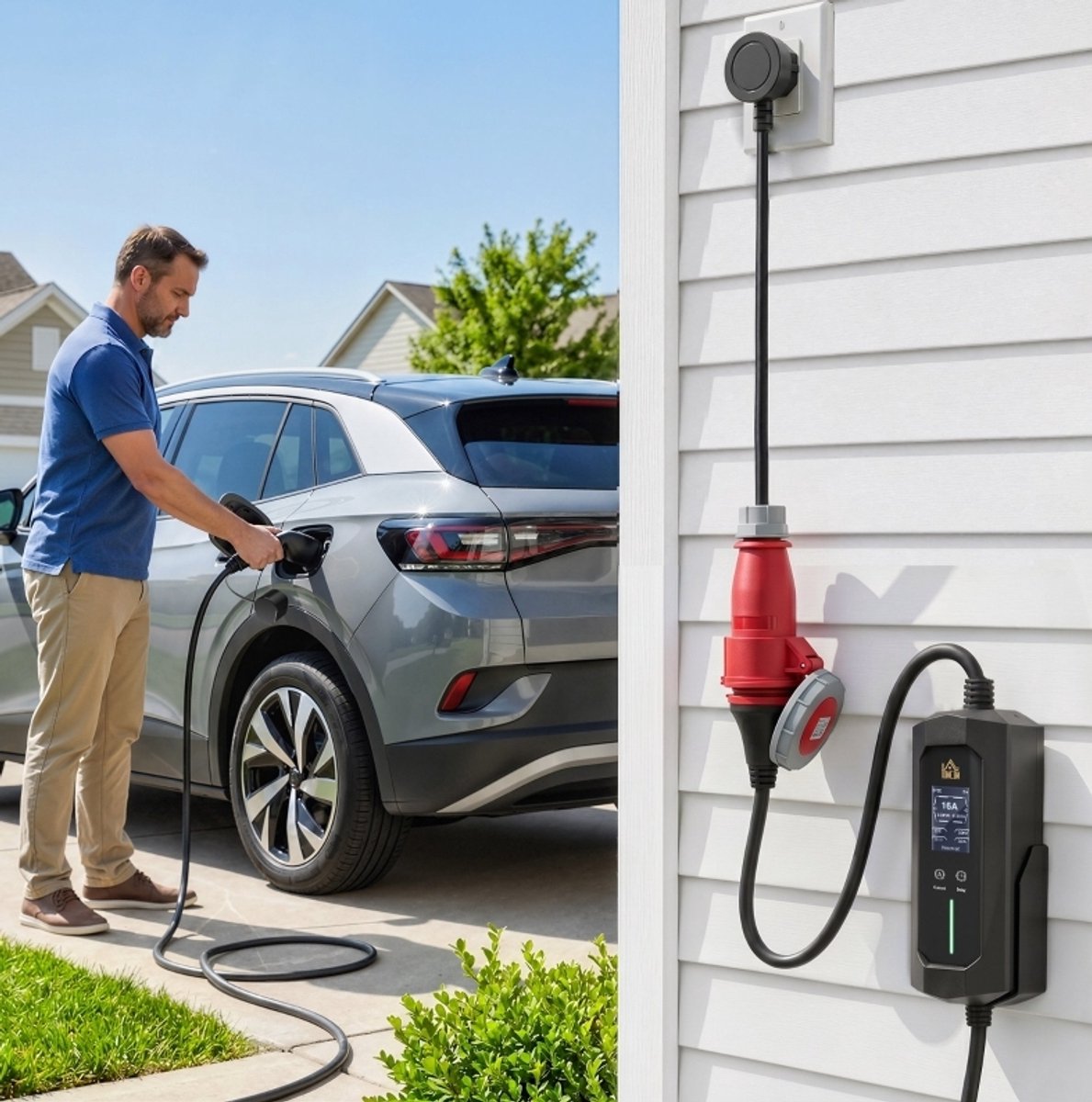 REDOM - Mobiele wallbox EV-laadkabel - Instelbaar laadvermogen 4-11 kW - LCD-display en timer - PC - Zwart - 8 m - Type 2 stekker
