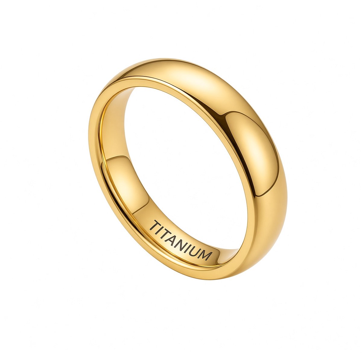 MoMo & More - Goudkleurige Hypoallergene Gewelfde Bandring 16,5 mm | Titaniumstaal | Waterproof | No-Fade
