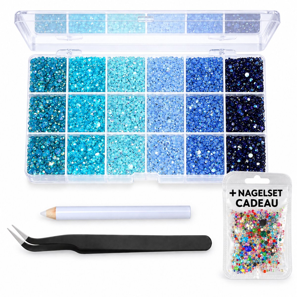 Currero Bedazzle Kit - Bedazzling - Plakstenen - Strass Steentjes - DIY Versieren - Set Met 14.500 Steentjes - 18 Vakken - Nagel Decoratie - AB Glitter - 3/4/5mm - Stijl C