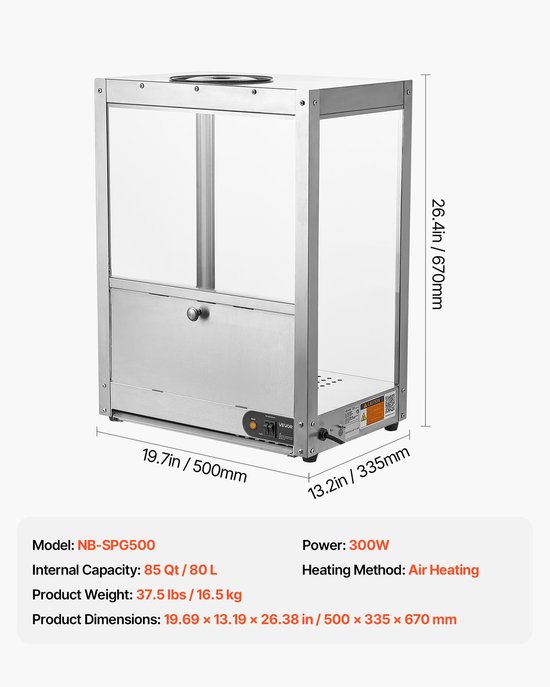 VEVOR Commerciële Nacho Machine 80 L, Elektrische Chip Warmer 300 W met Verwarmingsplaat, Warmtelamp & Deflectorplaat, Roestvrijstalen Nacho Chip Warmer voor Popcorn, Aardappelchips en Pindachips — afbeelding 3
