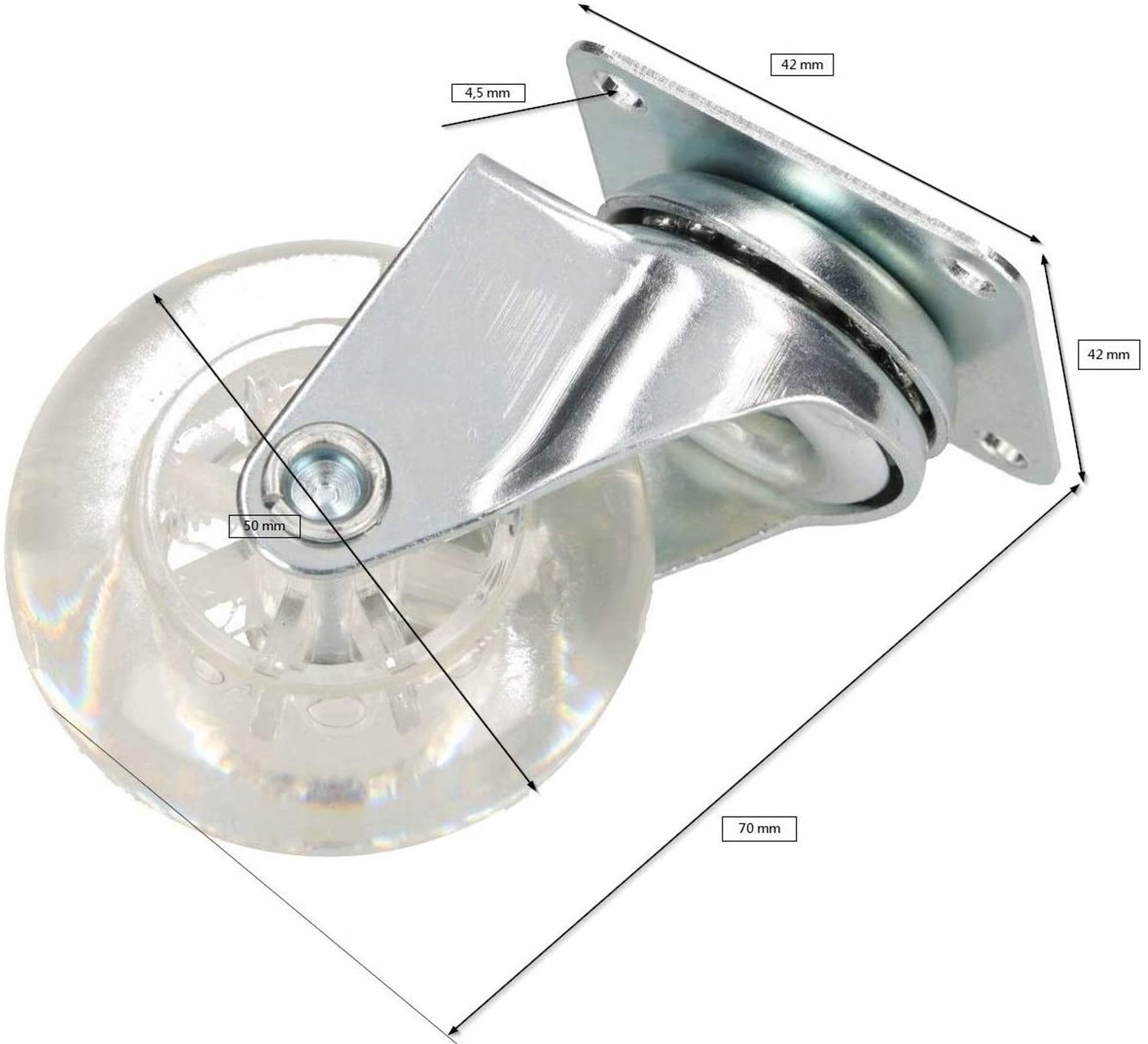 4x Transparante Zwenkwielen met Rem - 50mm