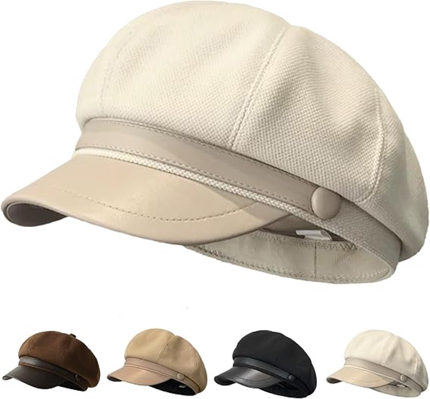 Dames Baret – Herfst en Winter Damesmuts – Achthoekige Pet – Gebroken Wit – Zacht en Warm – Verstelbaar – Voor Dagelijks Gebruik, School, Werk en Buiten – Stijlvol en Comfortabel