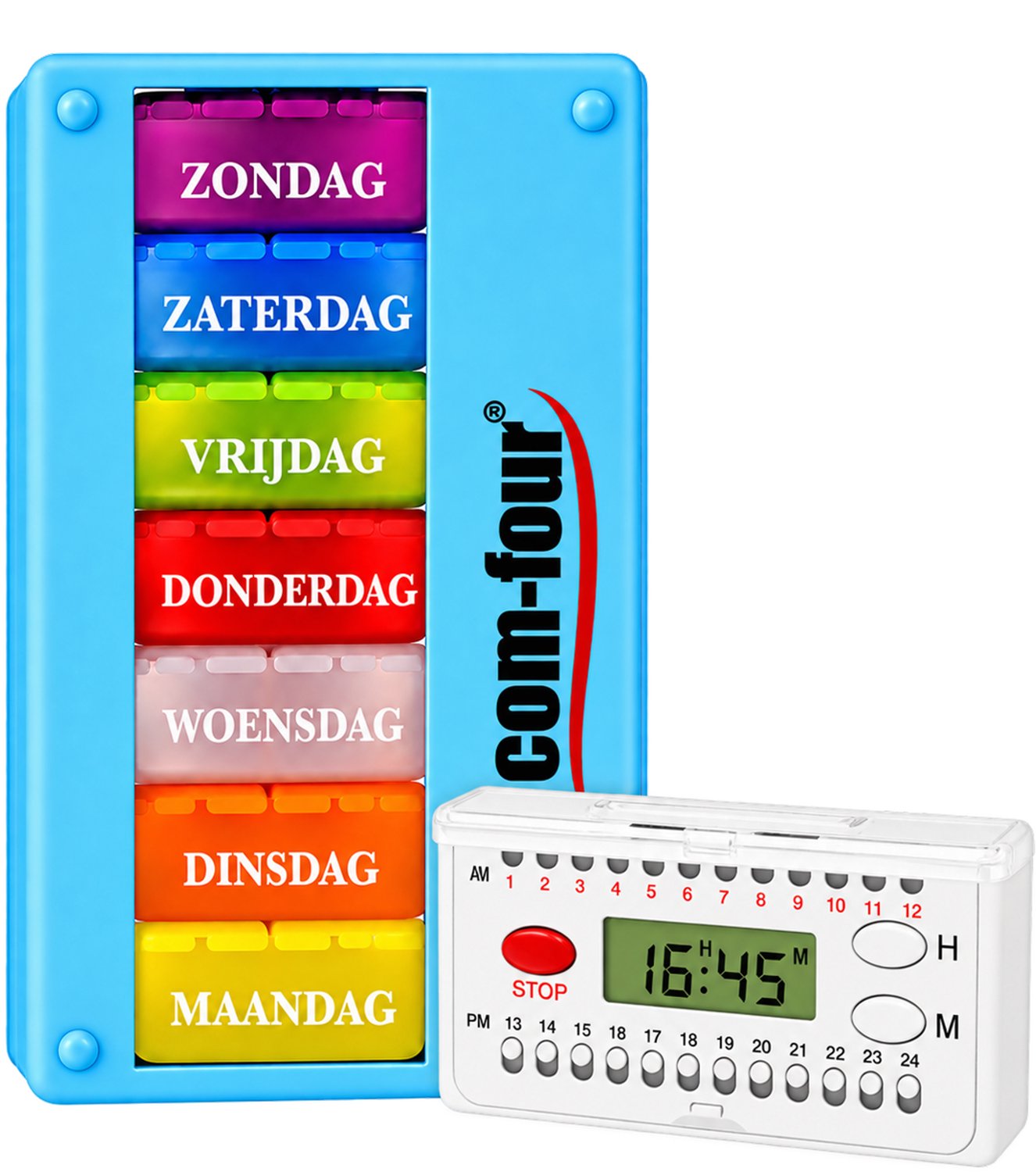 Medicijn Weeklader Nederlands – 3 vakken – Lichtblauw – schuifalarm