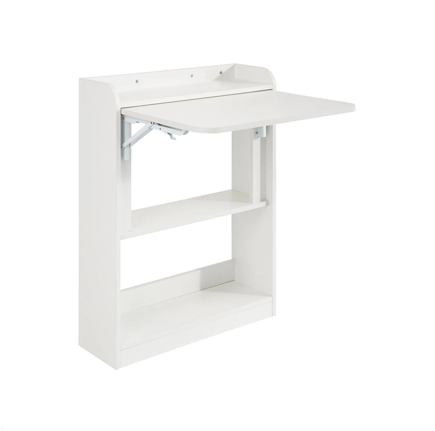 MokoHub Opvouwbare Computertafel - Wandtafel met Planken - Opklapbaar - Werktafel voor Thuiskantoor - 64x82x58 cm - Wit