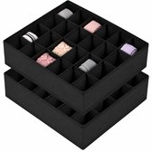 BOTC Lade Organizers - 2 Stuks met 24 Vakken - Opvouwbare Kastorganizer voor Ondergoed, Sokken, Stropdassen & Accessoires - 30x30x9 cm - Zwart