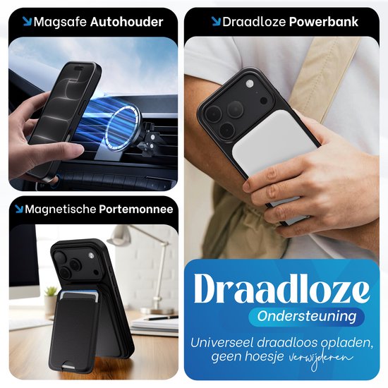 Reovo Hoesje geschikt voor iPhone 17 Pro / 18 Pro MagSafe - 360° Draaibare Stand - Valbescherming 2m - Zwart - Anti-Slip Grip - Camera Bescherming