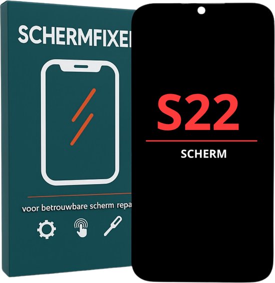 Zwart scherm voor Samsung Galaxy S22 met "S22 SCHERM" tekst.