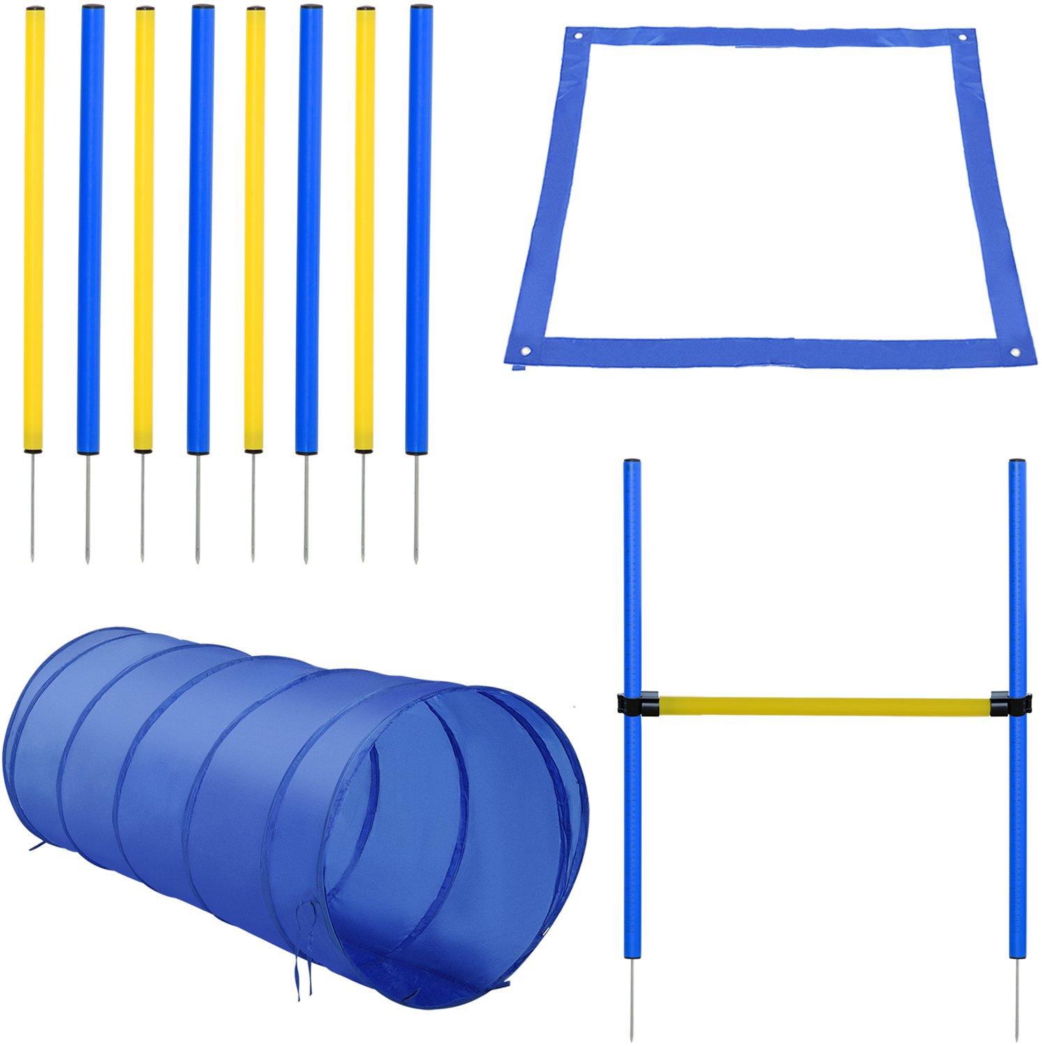 Agility set voor de hond + 6 slalomstangen- 1 XXL-tunnel- voor kleine en grote honden- training sport speelgoed Parcour steekhordenset accessoires