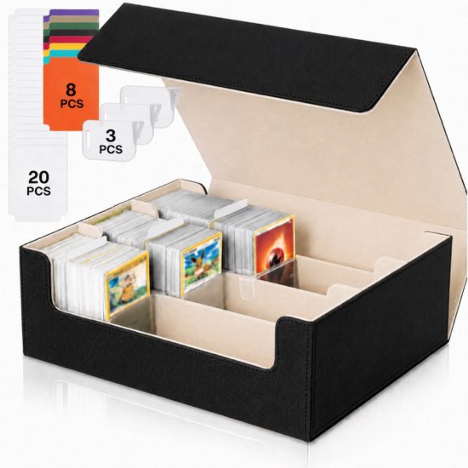 Ultiluxe® TCG kaarten opbergdoos - Voor Pokemon kaarten - Verzamelkaarten opbergbak met kaartverdelers - Toploader - 1800+ kaarten - Bescherming van kaarten - Kaartenhouder - Verzamelen van kaarten - Kaarten opbergen - Magnetische klep - Zwart/beige