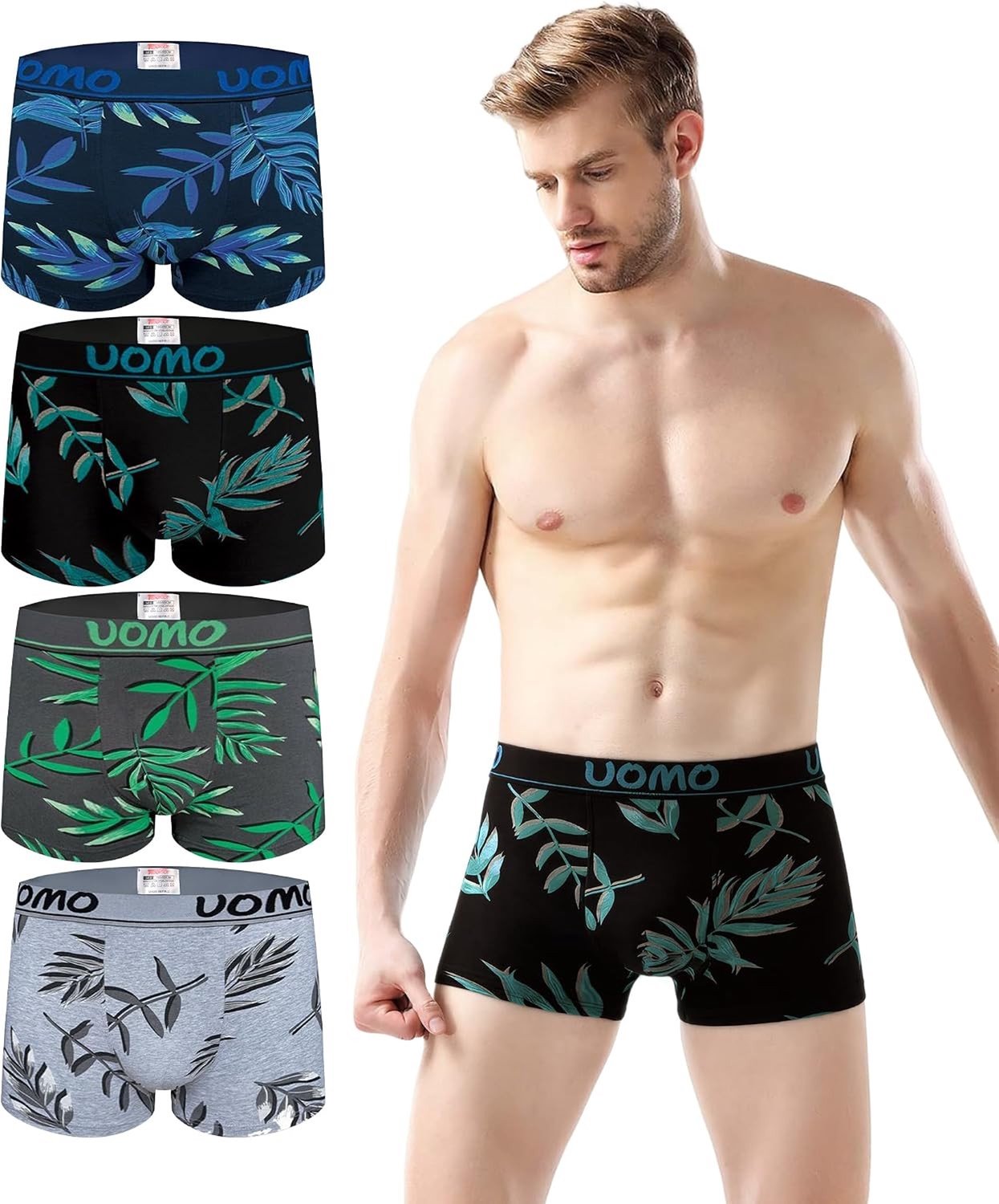 Set van 4 heren boxershorts van katoen - comfortabele, ademende en zachte Y-front boxers voor dagelijks gebruik