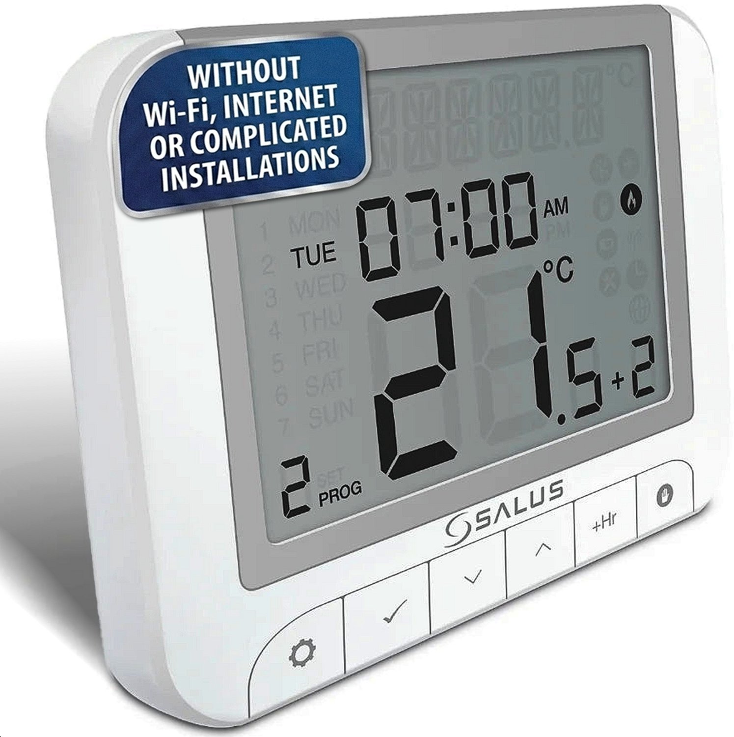 Salus WBRT520RT Digitale Programmeerbare Thermostaat - Draadloze Kamerthermostaat - RF 868 MHz - Weekprogramma - LCD Display - Geen WiFi Nodig