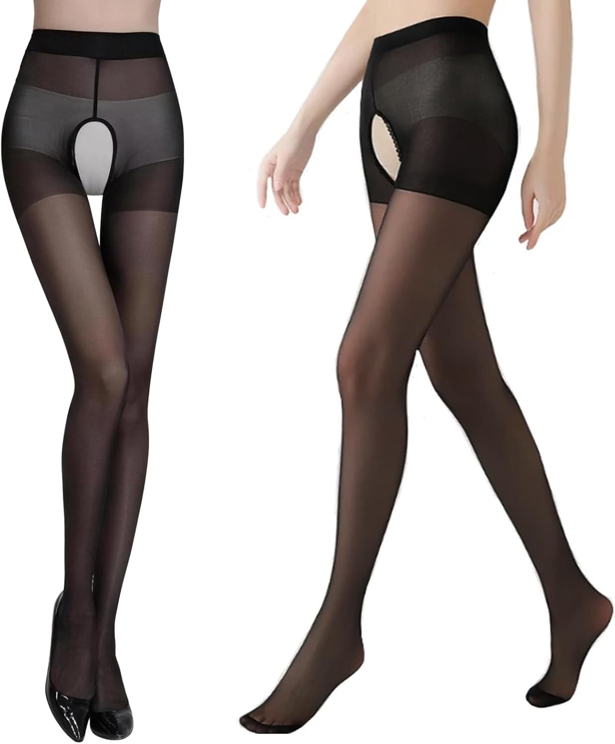 20 Den Open Crotch Damespanty Zwart - Elastische, Ademend en Comfortabel voor Feestjes en Avonden, Geschikt voor 40-90 kg