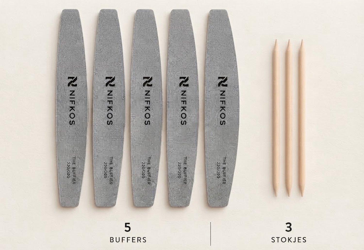 NIFKOS Nagel Buffer Set – 5 Professionele Nagelbuffers + 3 Houten Nagelriemstokjes – Manicure & Nagelverzorging – 8-delige Set