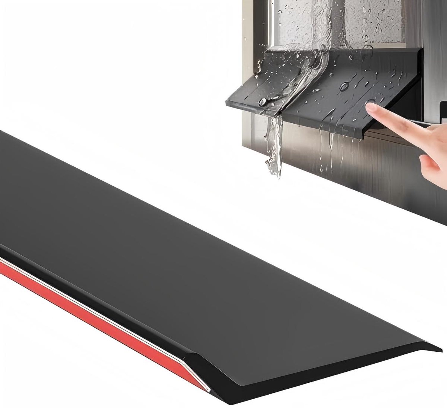 Universele Raam Waterkering Strip (4,3 cm Breed x 4 m Lang) - Zelfklevende TPE Waterkering & Waterafvoer Strip voor Buitenramen - Eenvoudig op Maat te Knip