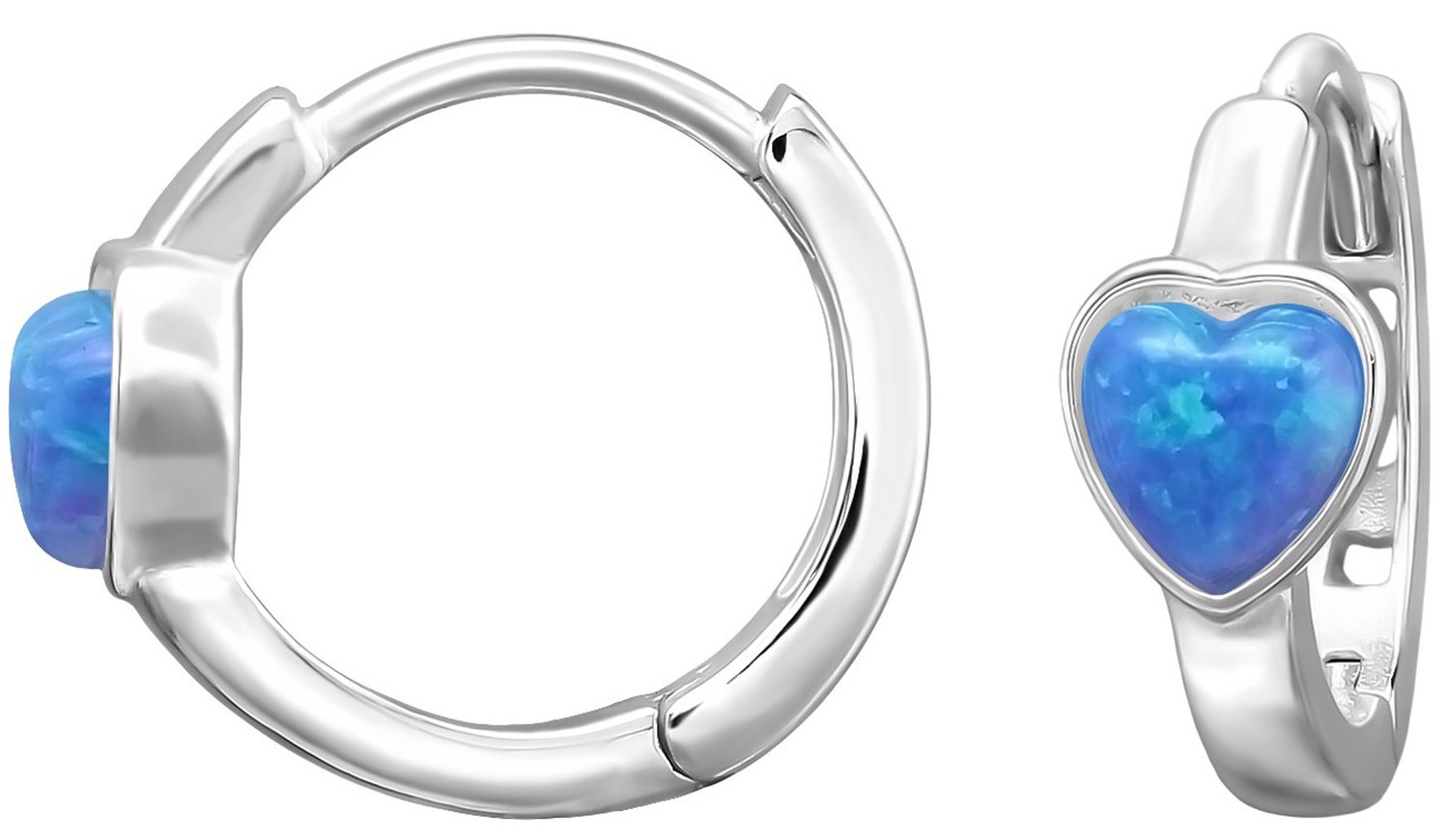 Joy|S - Zilveren hartje oorbellen - hartjes oorringen - klapscharnier sluiting - 11.5 mm - opaal blauw - sterling zilver 925 - dames oorringen