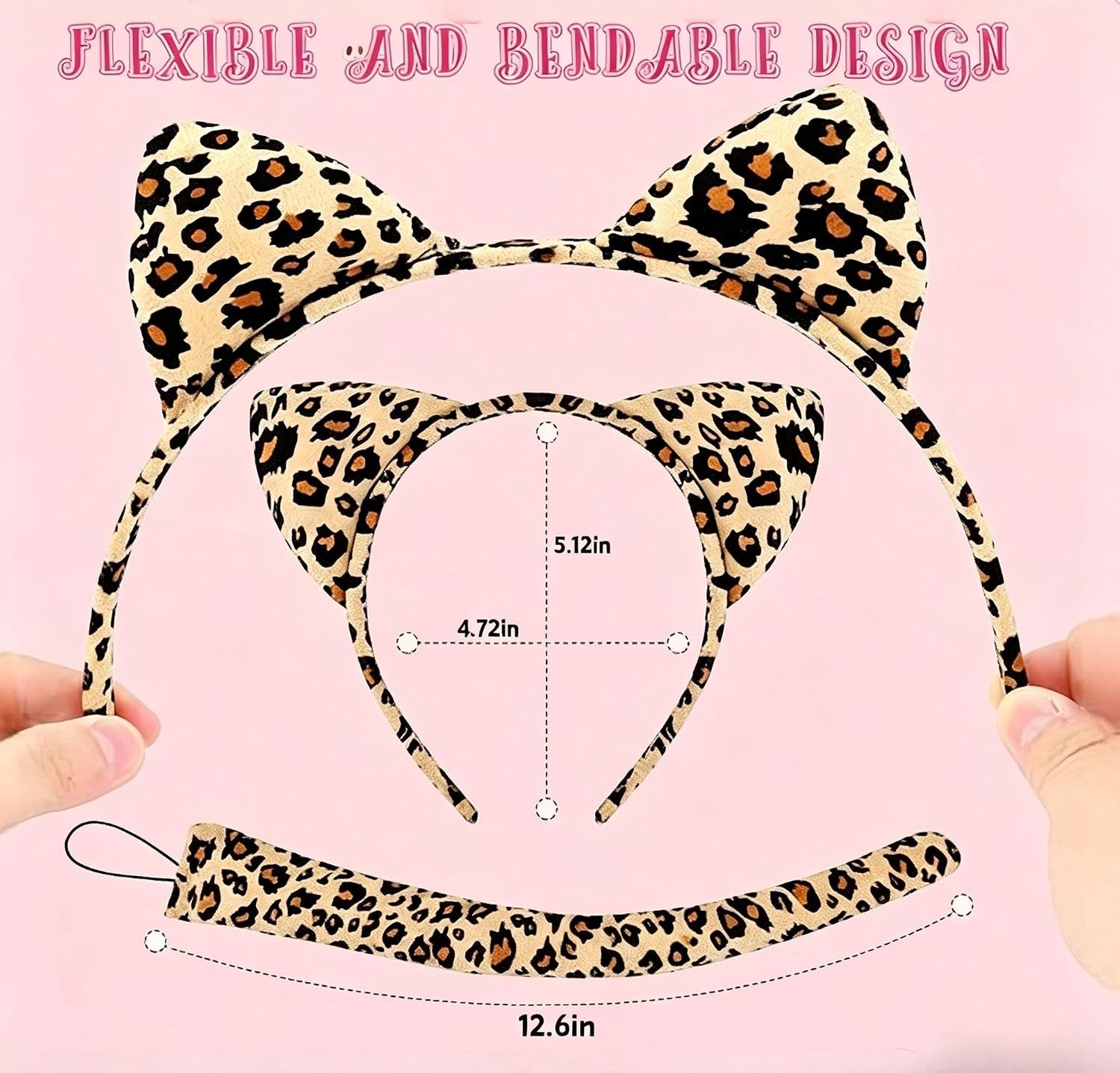Leopard Kostuum Accessoires Set voor Vrouwen met Oren, Hoofdband, Strik en Staart voor Halloween en Carnaval