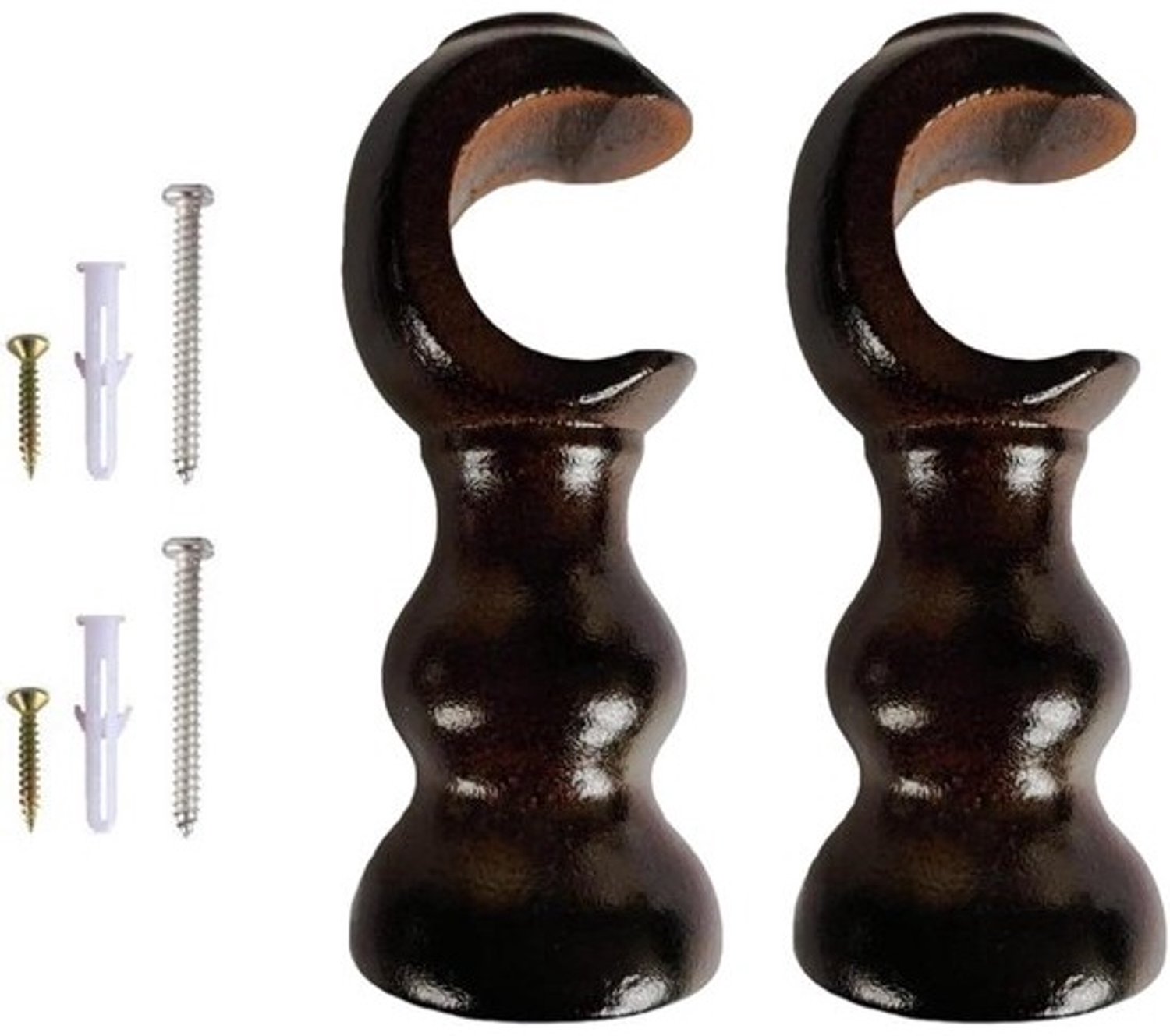 Gordijnroedebeugels - Houten houders - Voor het ophangen van raambekleding - Massief hout - 115 mm basis - Natuurlijk