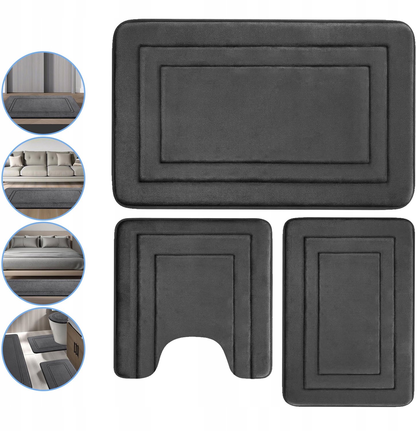 3-delige Antislip Badkamermat Set - Zacht & Absorberend - Grijs