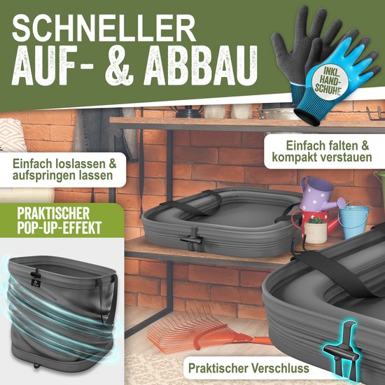 KESSER® Pop-up tuinzak set van 3 x 175 liter - Zelfstaand en opvouwbaar - Antraciet/zwart — afbeelding 2
