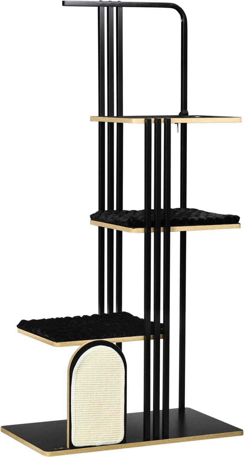 Pawona Krabpaal in industrieel design - Met 4 niveaus, 2 ligkussens en krabwand - 85 x 48 x 170 cm - Zwart