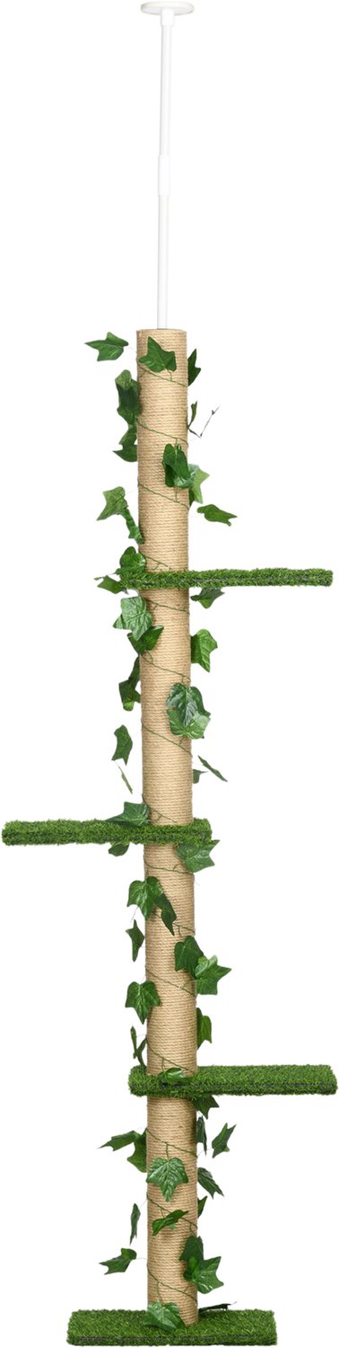 Pawona Verstelbare krabpaal - Plafondhoge krabpaal met sisalstammen - 37 x 21 x 202-242 cm - Groen/Geel