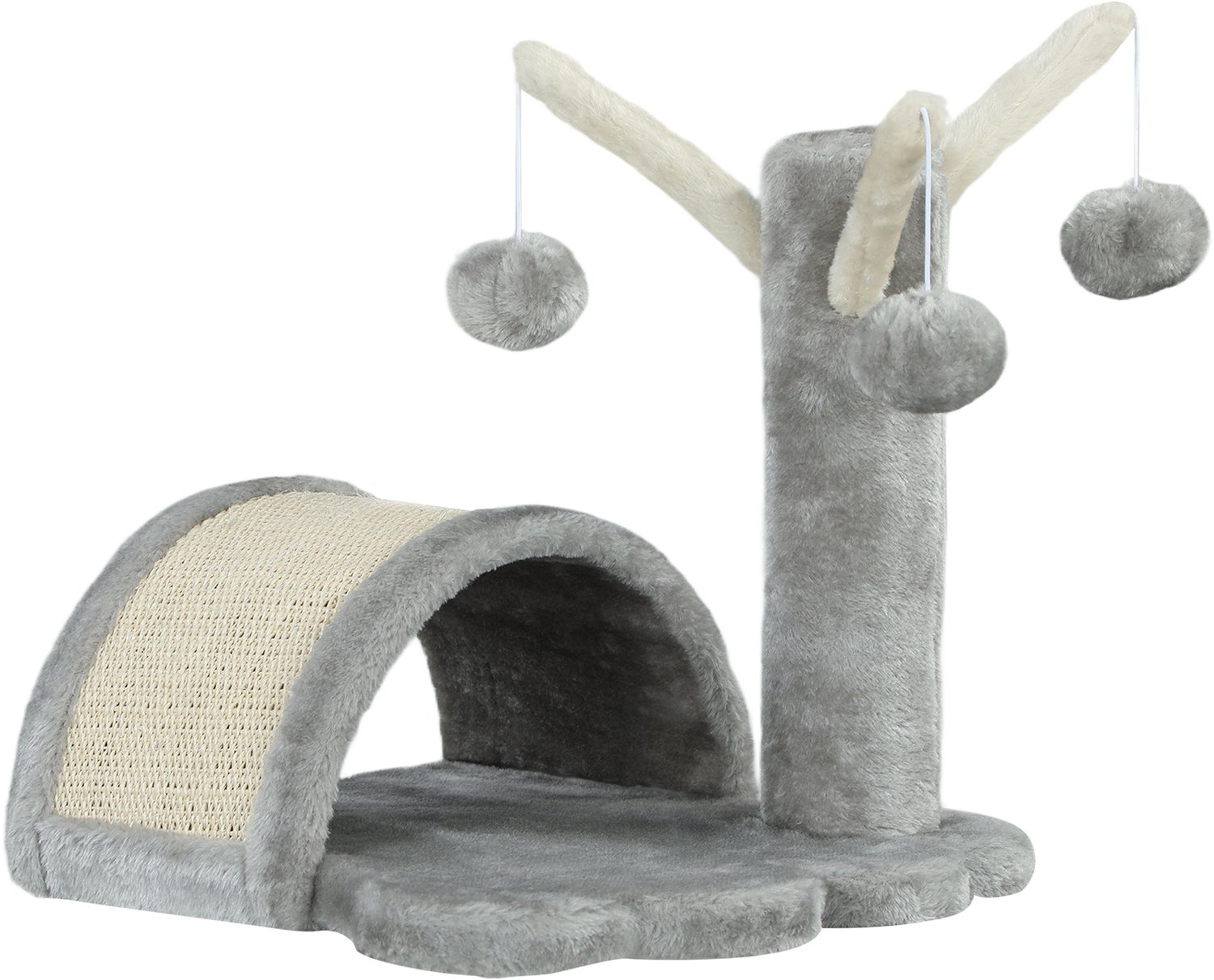 Pawona Krabpaal - Met sisal krabboog en speelballen - 38 x 38 x 40 cm - Lichtgrijs